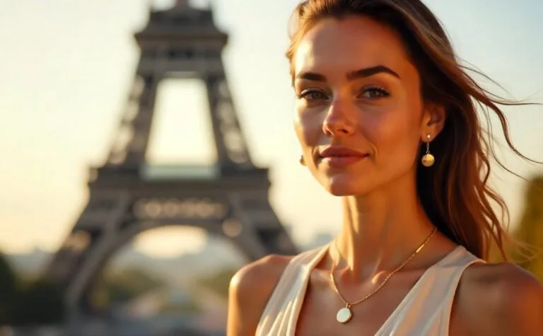 Femme portant un collier doré à pendentif