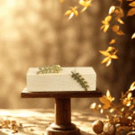 Clous d'oreilles dorés femme branche feuillue style grimpant, posés sur un socle dans un décor d'automne