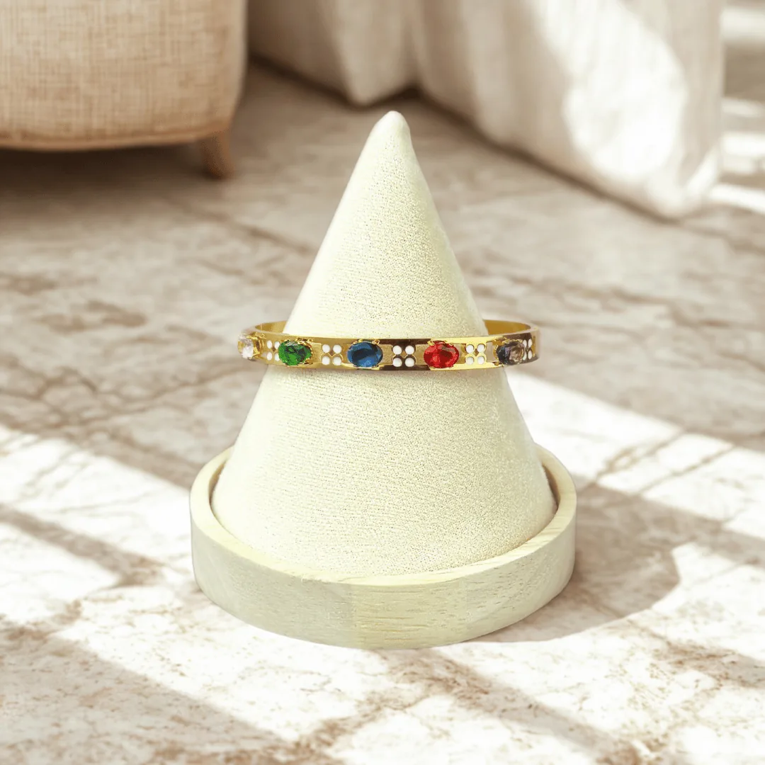 Bracelet Jonc Arc-en-Ciel de Cristaux – Fini Doré & Pierres Fines Multicolores en Acier Inoxydable – Image 1