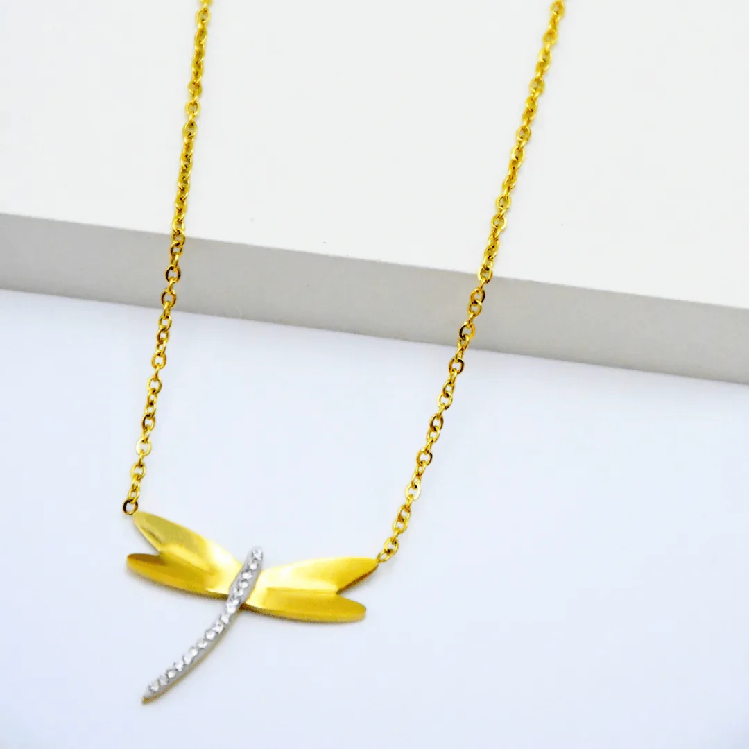 Collier Libellule Dorée – Élégance Naturelle en Acier Inoxydable – Image 1