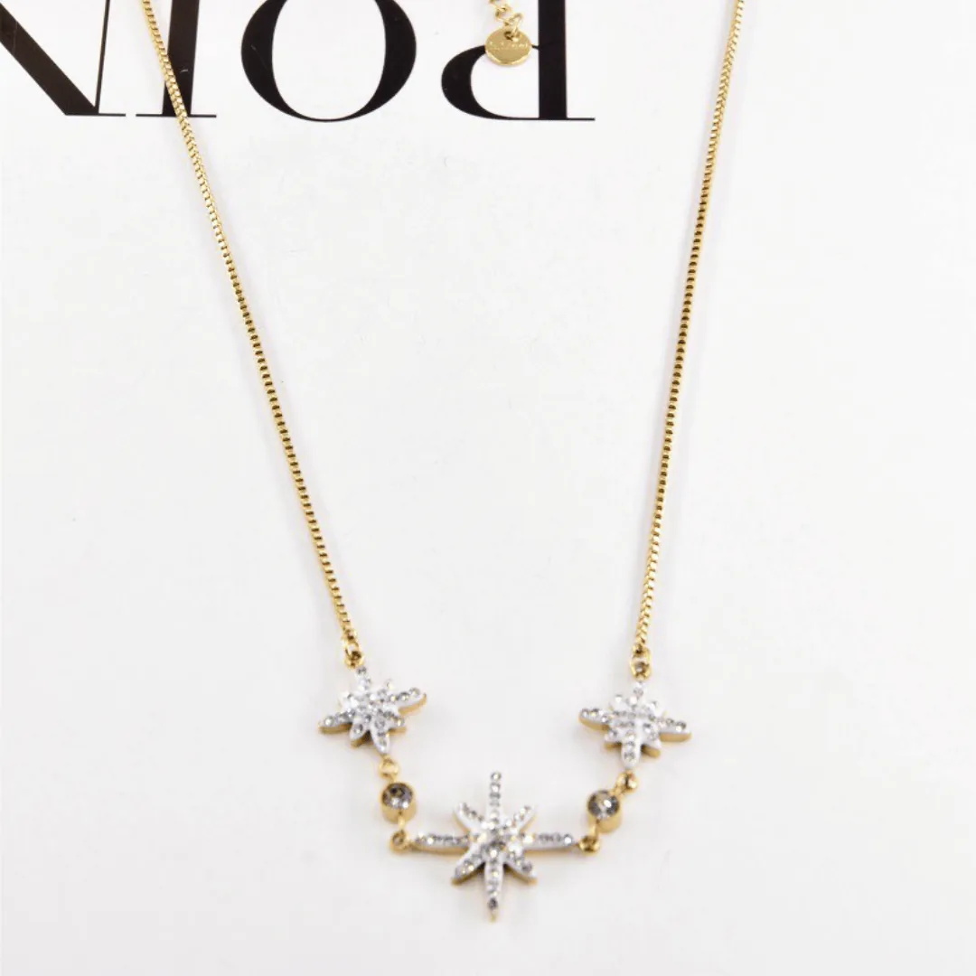 Collier Trio d'Étoiles Scintillantes – Pendentifs Pavé de Cristaux Doré en Acier Inoxydable – Image 1