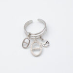 Bague femme argentée ouverte à charms ovales tendance – Image 2