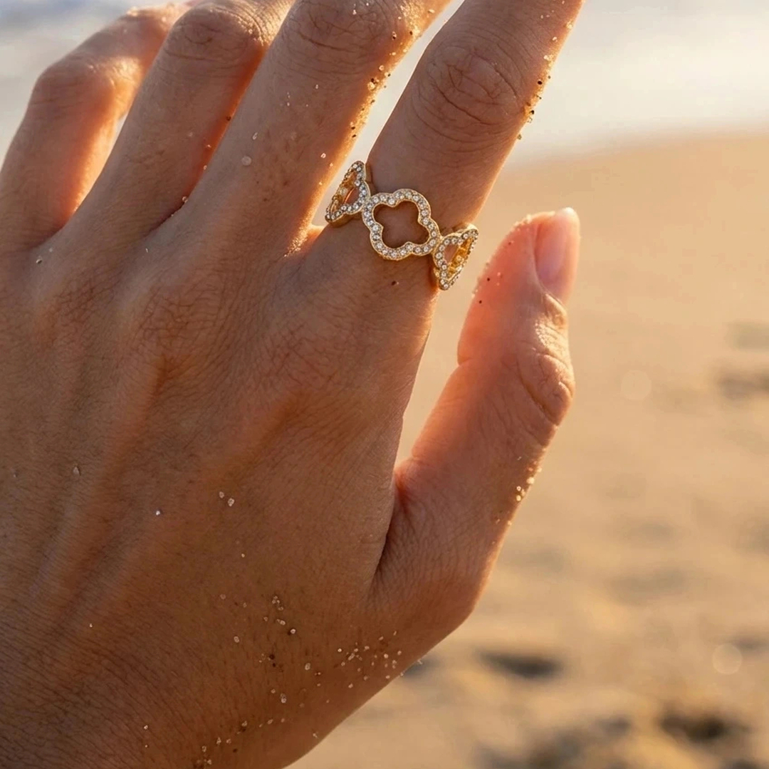 LV-BG-15 Bague femme argentée motif trèfle brillant élégant – Image 1