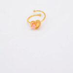 Bague femme dorée motif cœur rose et fleur élégante – Image 2