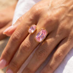 Bague femme dorée double pierre rose facettée chic