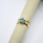 Bague femme dorée double anneau étoile bleue tendance – Image 2