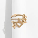 Bague femme dorée multi-rangs charms trèfle élégante – Image 2