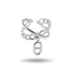 Bague femme argentée maillon avec charm ovale chic – Image 2