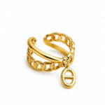 Bague femme dorée maillon avec charm ovale tendance – Image 2