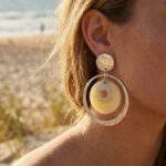 Boucles d’oreilles femme pendantes anneau argenté soleil