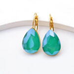 Boucles d’oreilles pendantes dorées goutte turquoise femme – Image 2