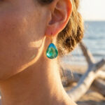 Boucles d’oreilles pendantes dorées goutte turquoise femme