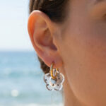 Boucles d’oreilles créoles dorées fleur à pois noirs femme