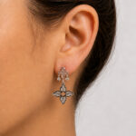 Boucles d’oreilles pendantes argentées motif floral femme
