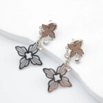 Boucles d’oreilles pendantes argentées motif floral femme – Image 2