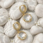 Boucles d’oreilles créoles dorées pendentif transparent femme – Image 2