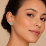 Boucles d’oreilles clous fleur turquoise dorées femme