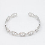 Bracelet jonc ouvert argenté à maillons ovales femme – Image 2