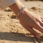 Bracelet jonc ouvert argenté à maillons ovales femme