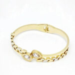 Bracelet jonc doré à feuilles blanches et gouttes femme – Image 3