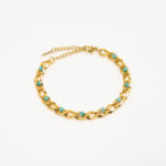 Bracelet chaîne doré à perles bleu turquoise femme – Image 2