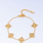 Bracelet chaîne doré motifs trèfle brillants femme – Image 2