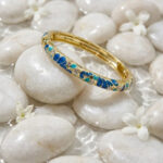 Bracelet jonc doré femme motifs bleus et turquoise