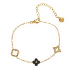 Bracelet doré femme trèfle noir et détails scintillants – Image 2