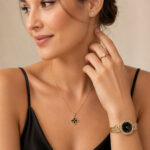 Coffret parure dorée montre et bijoux noirs femme chic – Image 2