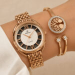 Coffret montre et bracelet doré rose arbre de vie femme – Image 2