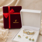 Coffret bijoux doré avec montre et parure turquoise femme
