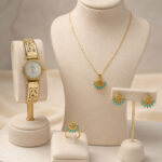 Coffret bijoux doré avec montre et parure turquoise femme – Image 3