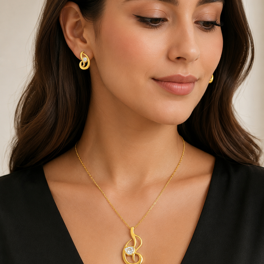LV-CF-69 (5) Parure dorée femme pendentif arabesque chic lumineux – Image 1