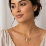 Parure dorée femme motif floral multicolore élégante