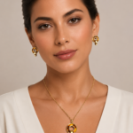 Parure collier boucles dorée cercle effet écaille femme