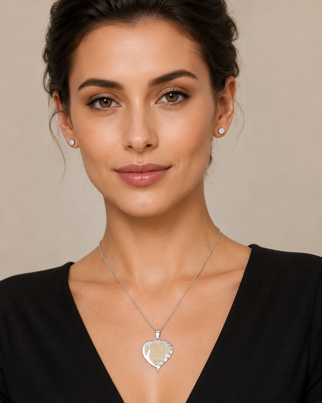 LV-CF-79-5 Parure collier cœur argenté doré boucles chic femme – Image 1