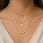 Parure dorée collier multirang Smile et cœurs femme – Image 2