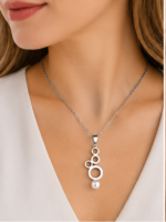 Parure argentée collier perle et boucles trèfle femme – Image 2