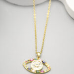 Collier doré femme à pendentif œil multicolore chic