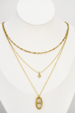 Collier doré multirang pendentifs ovale et rond femme – Image 2
