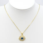 Collier doré femme pendentif œil bleu et détails brillants – Image 2