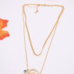Collier doré femme double rang pendentif œil brillant