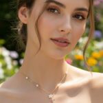 Collier doré femme fleurs colorées et perles blanches