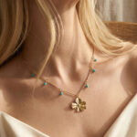 Collier doré femme fleur turquoise style bohème chic