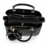 Sac à main noir grainé avec pompon et foulard femme – Image 3