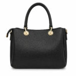Sac à main noir grainé avec pompon et foulard femme – Image 4