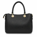 Sac à main noir effet grainé vu de dos avec anses arrondies et attaches dorées
