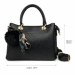 Sac à main noir grainé avec pompon et foulard femme – Image 6