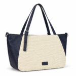 Sac cabas femme bleu marine et beige effet tressé chic – Image 2