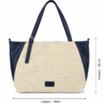 Sac cabas femme bleu marine et beige effet tressé chic – Image 5